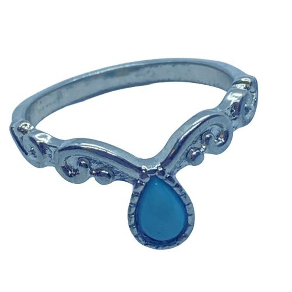 Elegant, Ornate, Size 8 Silver Tone & Pale Blue Faux Stone Teardrop Ring